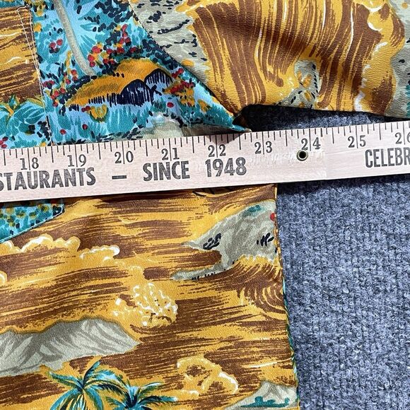 Vintage Waikiki 76 Mens Large Hawaiian Aloha Shirt Palm Trees Sail Boat Brown Lg - Picture 8 of 15